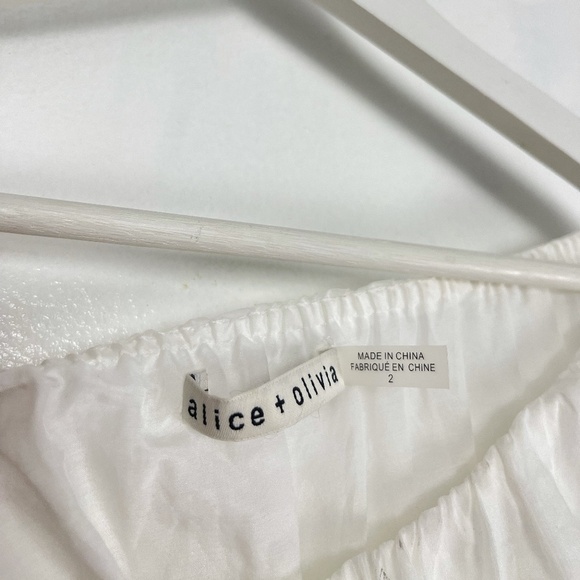 ALICE + OLIVIA Kiara Smocked Long Sleeve Button Front Dress in Off-white US 2 - Picture 7 of 10
